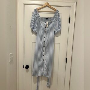 NWT, J. Crew, blue and white stripe, button down dress with tie. Size XL